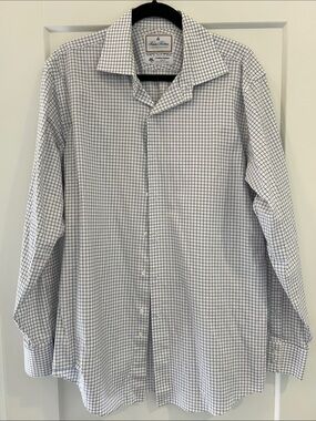Brooks Brothers White Shirt with Navy/Plum Grid Pattern